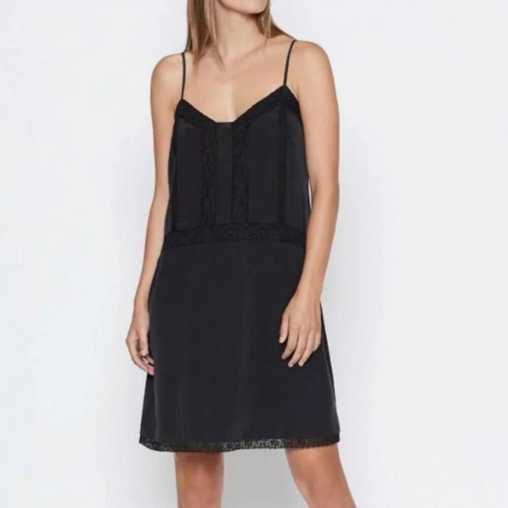 Joie fiorato silk slip dress black xxs